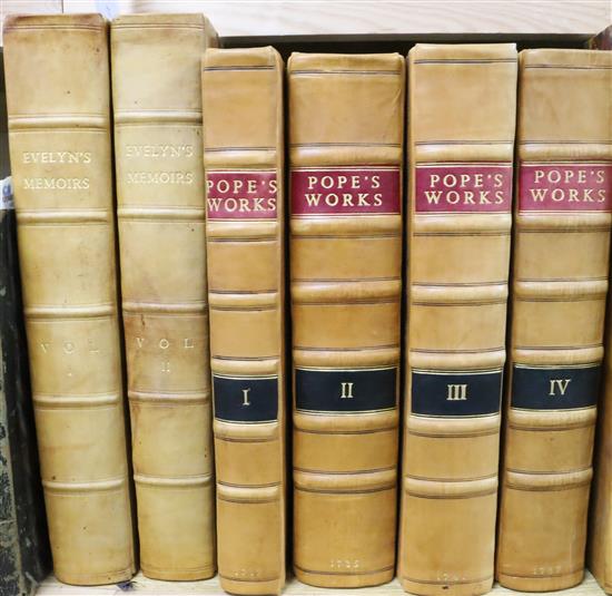 Evelyn, J - Memoirs, 2nd edition, 2 volumes, later quarter calf, London 1819; Pope, A - Works 1717 - 1741, 4 vols